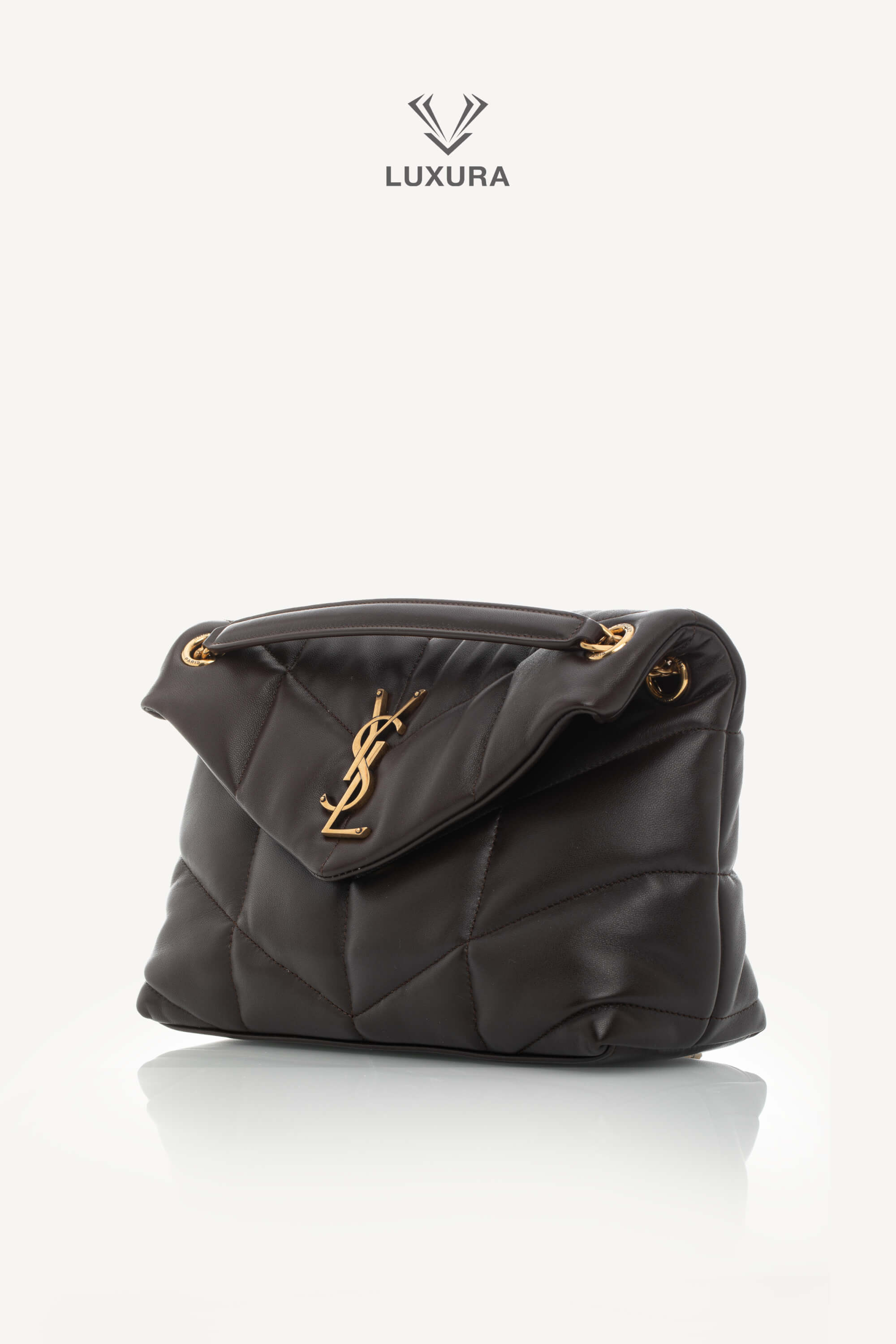 <span style="font-size: 10px;letter-spacing: .15em">HARD TO FIND</span><br> <strong>SAINT LAURENT</strong><br> <div style="margin-top:10px;font-size:16px">Puffer Small Matelasse Leather Shoulder Bag Dark Sweet Choco</div><br> - Image 8
