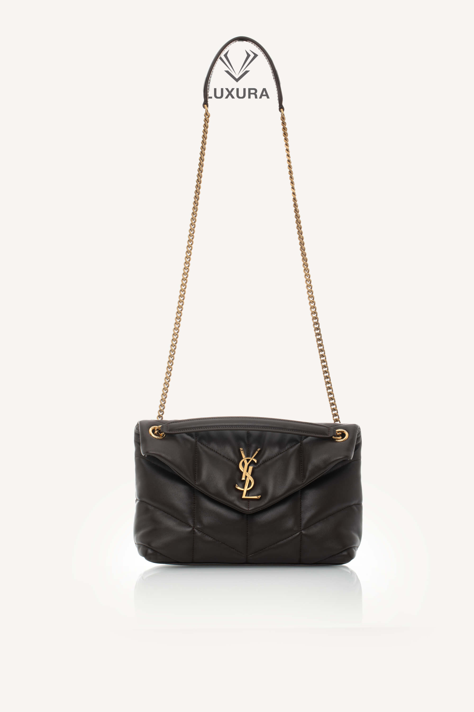 <span style="font-size: 10px;letter-spacing: .15em">HARD TO FIND</span><br> <strong>SAINT LAURENT</strong><br> <div style="margin-top:10px;font-size:16px">Puffer Small Matelasse Leather Shoulder Bag Dark Sweet Choco</div><br> - Image 5