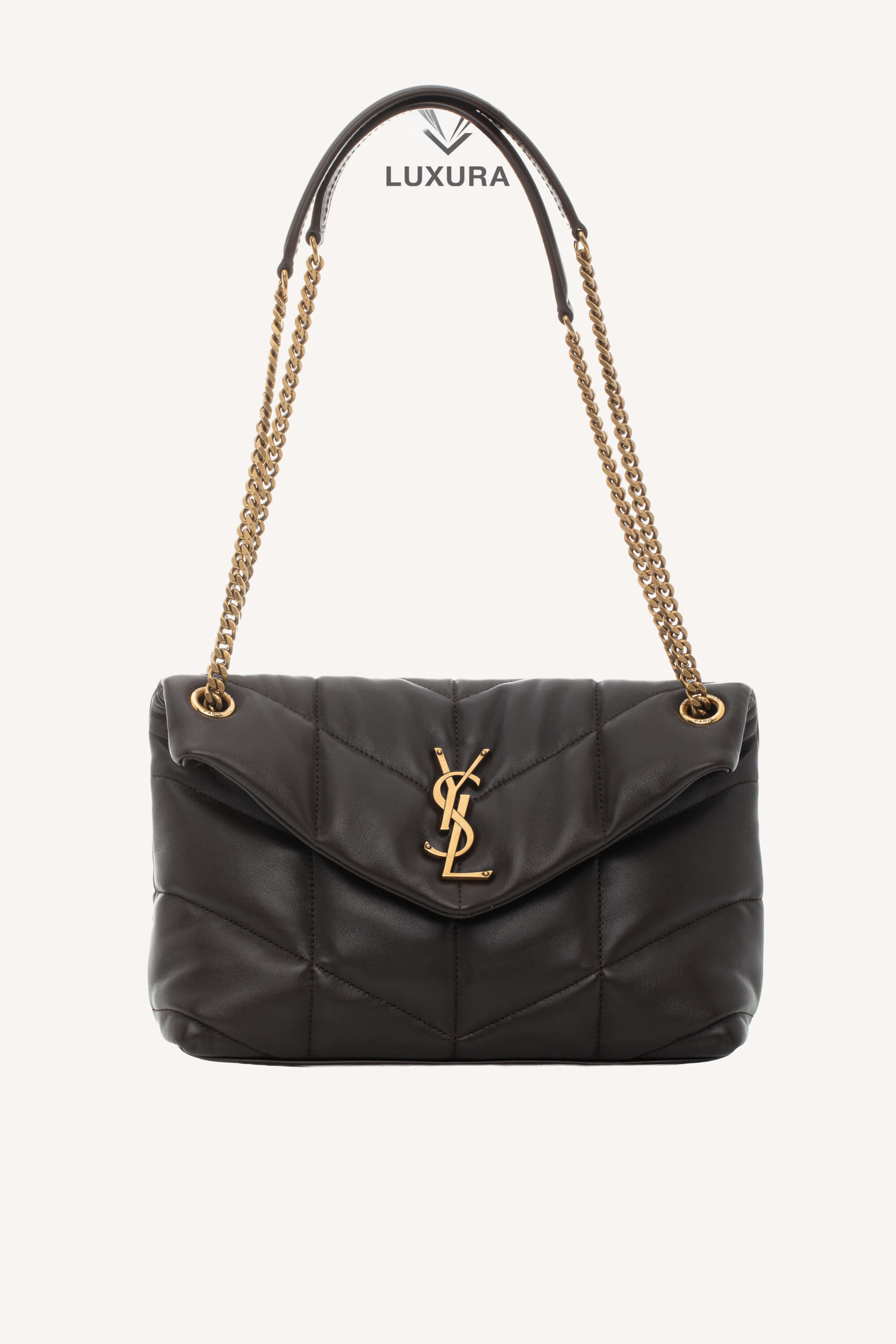<span style="font-size: 10px;letter-spacing: .15em">HARD TO FIND</span><br> <strong>SAINT LAURENT</strong><br> <div style="margin-top:10px;font-size:16px">Puffer Small Matelasse Leather Shoulder Bag Dark Sweet Choco</div><br> - Image 6