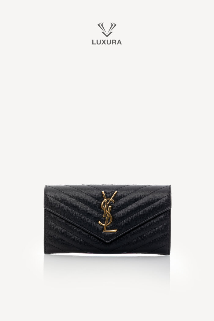 <span style="font-size: 10px;letter-spacing: .15em">BEST DEAL</span><br>            <strong>SAINT LAURENT</strong><br>            <div style="margin-top:10px;font-size:16px">Cassandre Matelasse Large Flap Wallet in Grain de Poudre Leather Black</div><br>