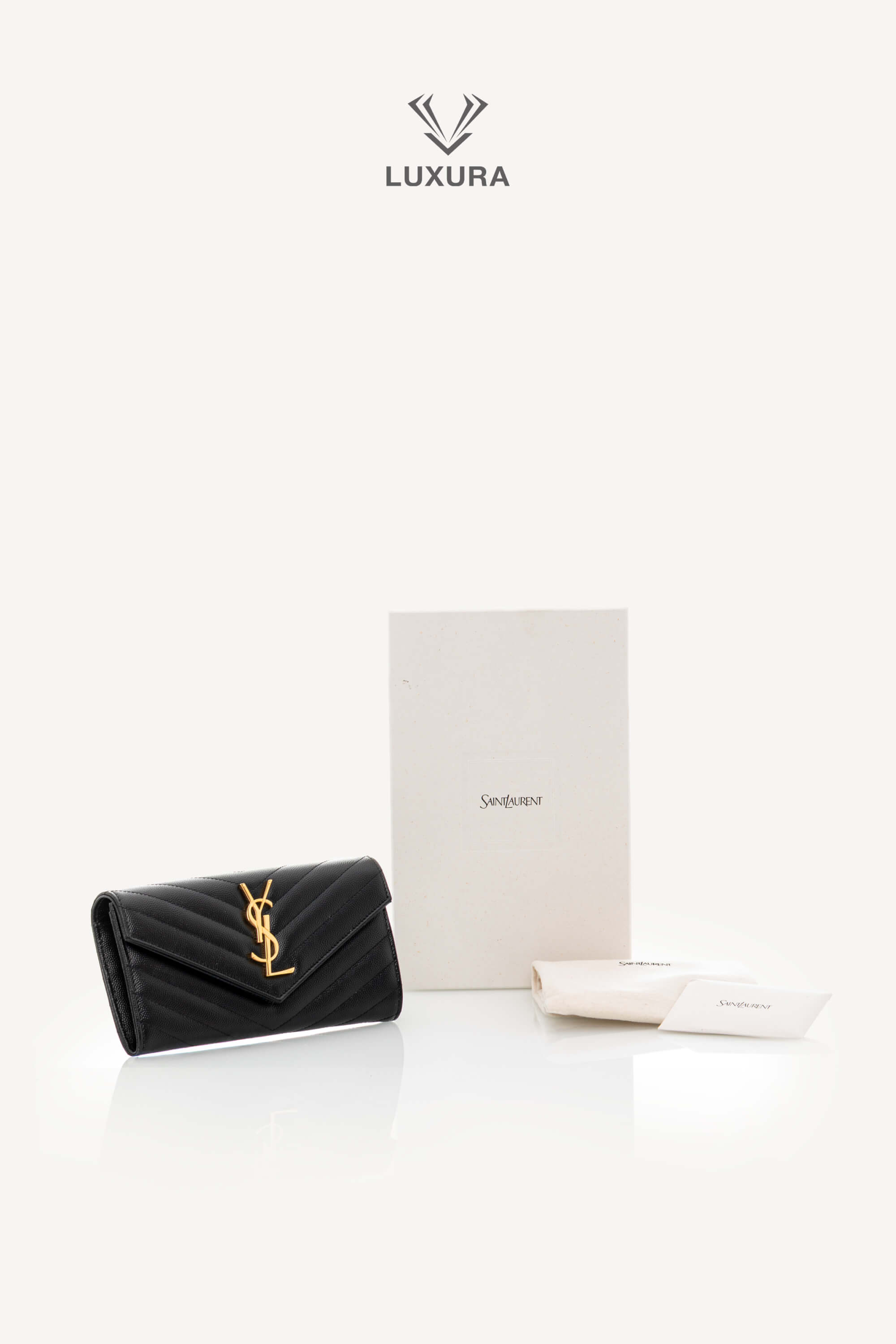 <span style="font-size: 10px;letter-spacing: .15em">BEST DEAL</span><br> <strong>SAINT LAURENT</strong><br> <div style="margin-top:10px;font-size:16px">Cassandre Matelasse Large Flap Wallet in Grain de Poudre Leather Black</div><br> - Image 2
