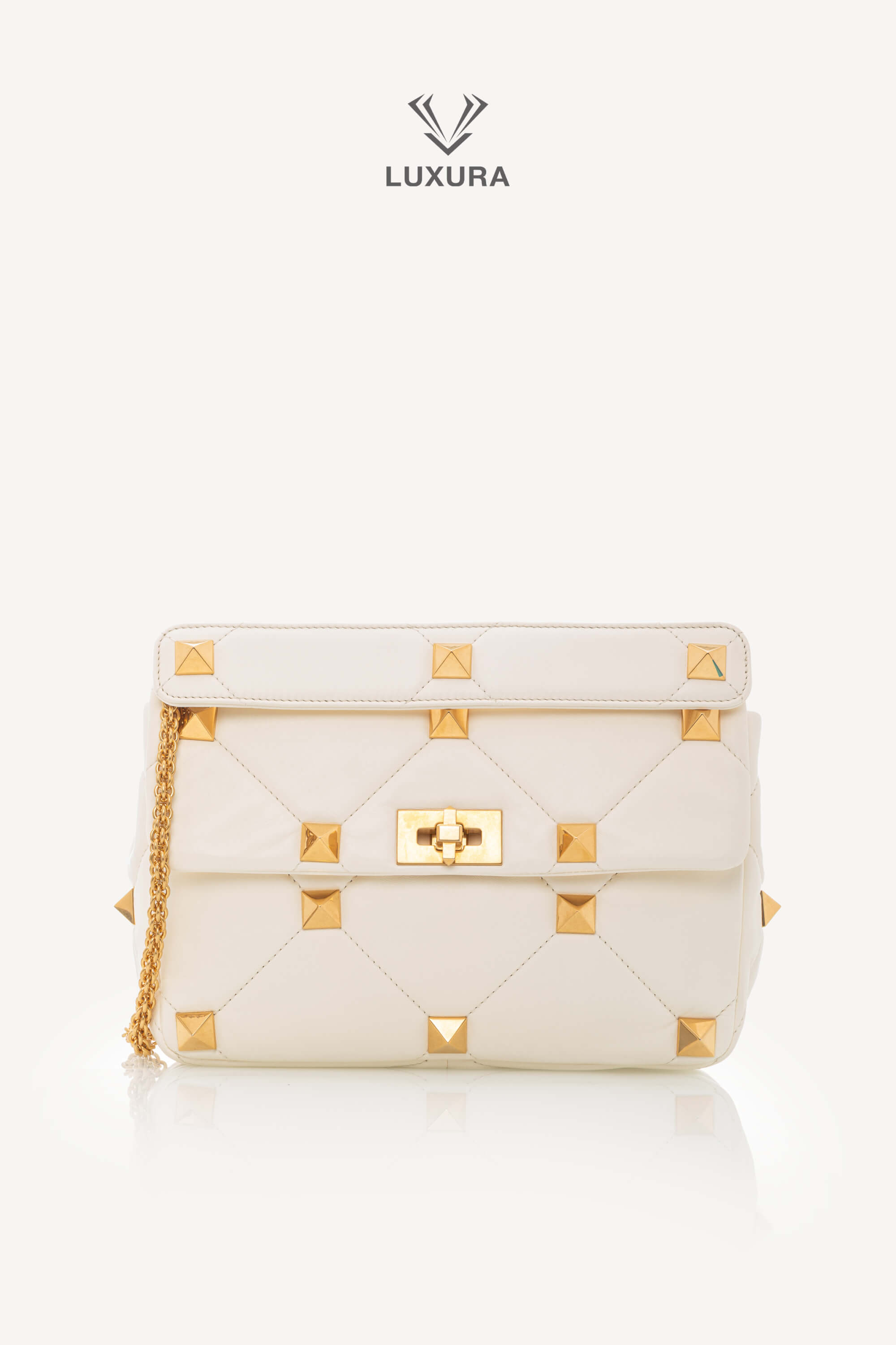 <span style="font-size: 10px;letter-spacing: .15em">BEST DEAL</span><br>            <strong>VALENTINO</strong><br>            <div style="margin-top:10px;font-size:16px">Small Roman Stud the Shoulder Bag in Nappa Ivory</div><br> - Image 5