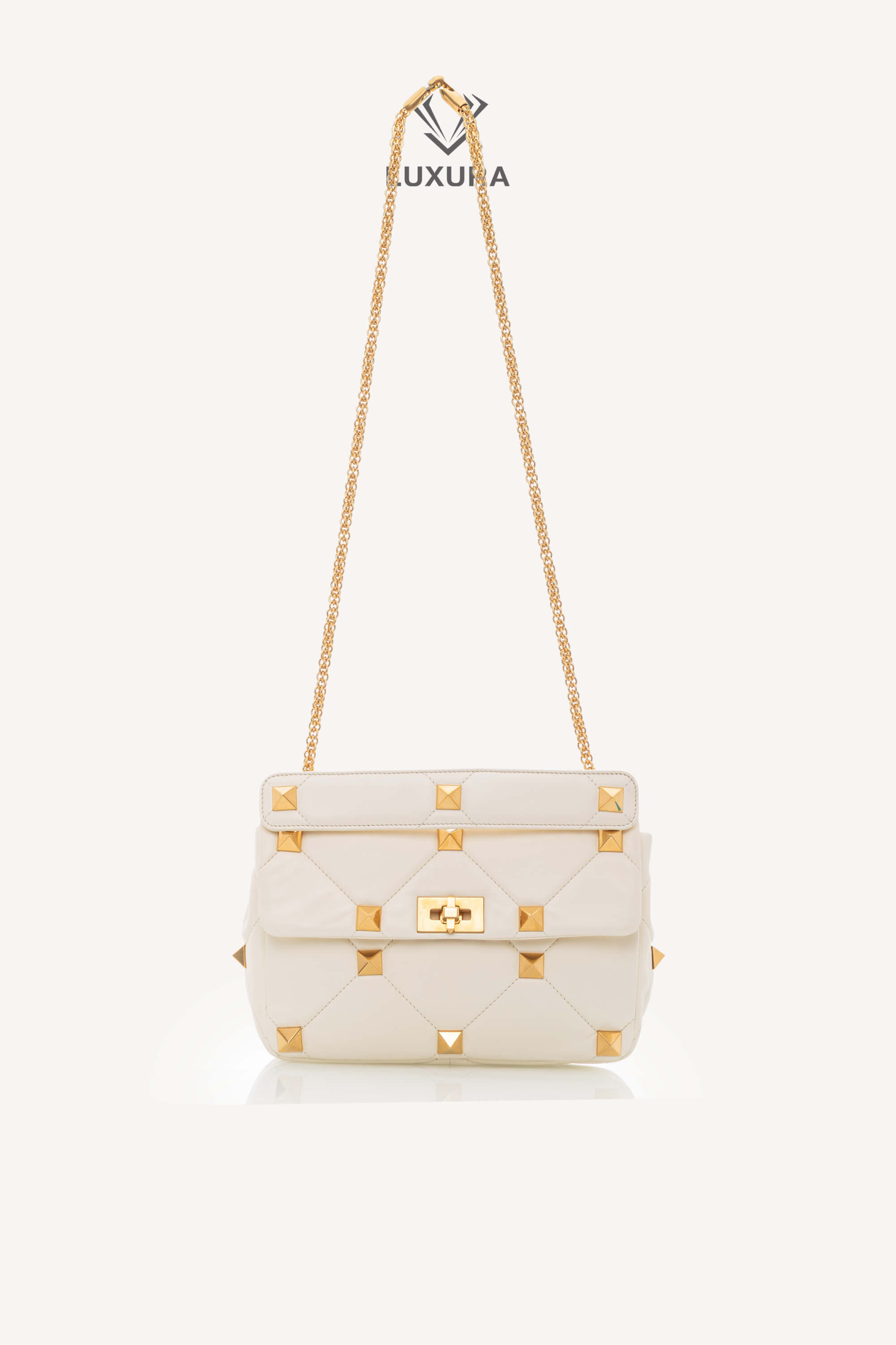 <span style="font-size: 10px;letter-spacing: .15em">BEST DEAL</span><br>            <strong>VALENTINO</strong><br>            <div style="margin-top:10px;font-size:16px">Small Roman Stud the Shoulder Bag in Nappa Ivory</div><br> - Image 4