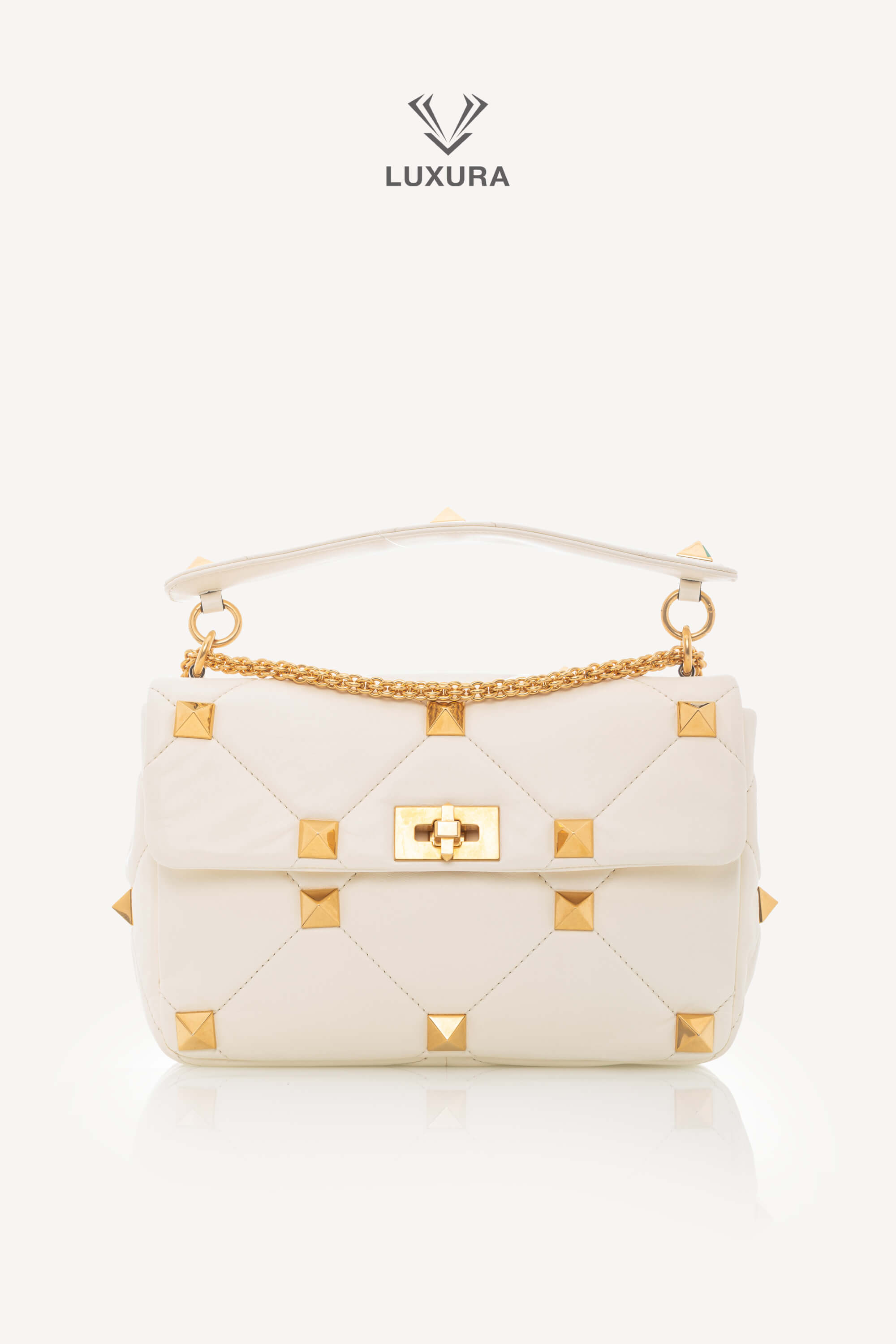 <span style="font-size: 10px;letter-spacing: .15em">BEST DEAL</span><br>            <strong>VALENTINO</strong><br>            <div style="margin-top:10px;font-size:16px">Small Roman Stud the Shoulder Bag in Nappa Ivory</div><br>
