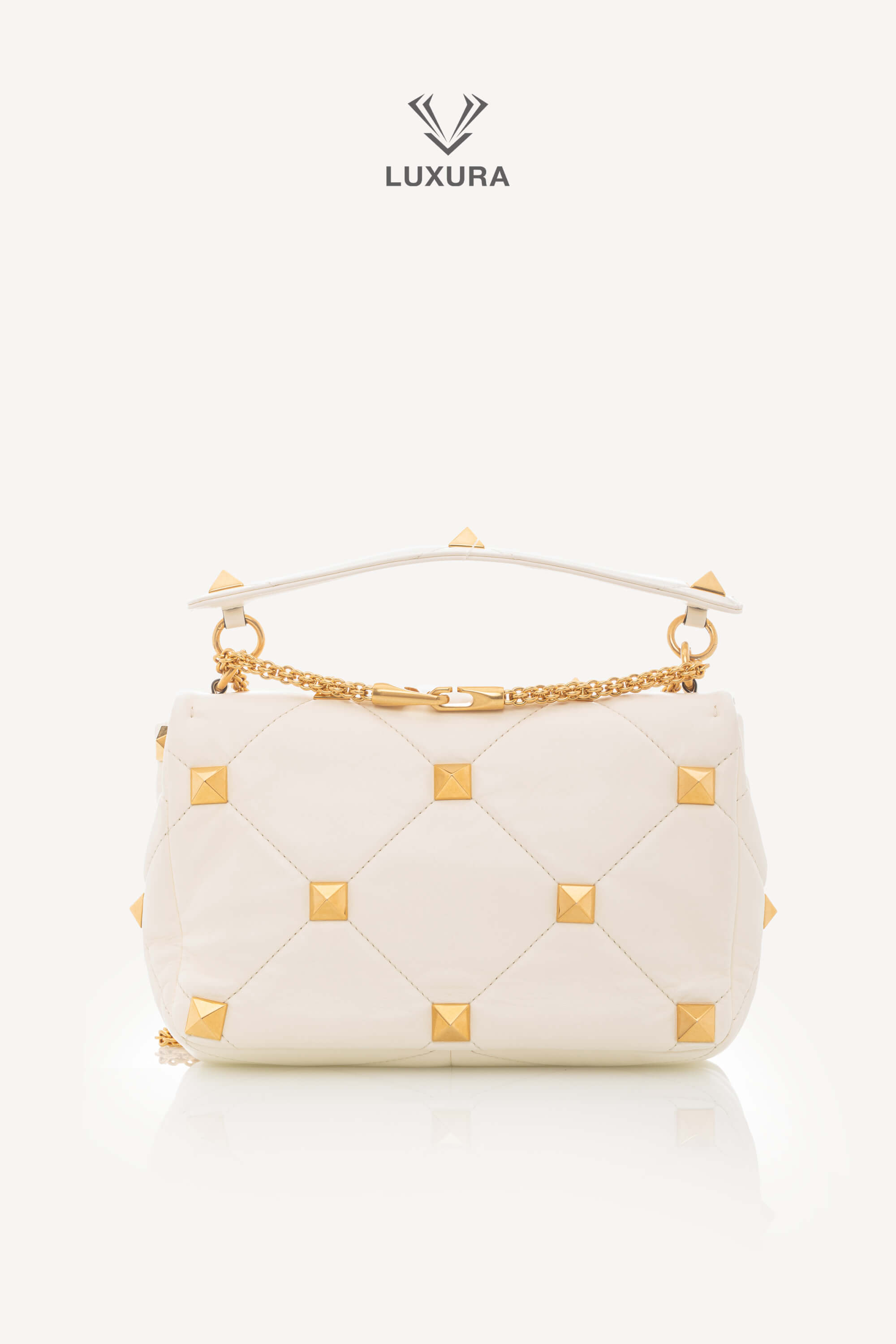 <span style="font-size: 10px;letter-spacing: .15em">BEST DEAL</span><br>            <strong>VALENTINO</strong><br>            <div style="margin-top:10px;font-size:16px">Small Roman Stud the Shoulder Bag in Nappa Ivory</div><br> - Image 6