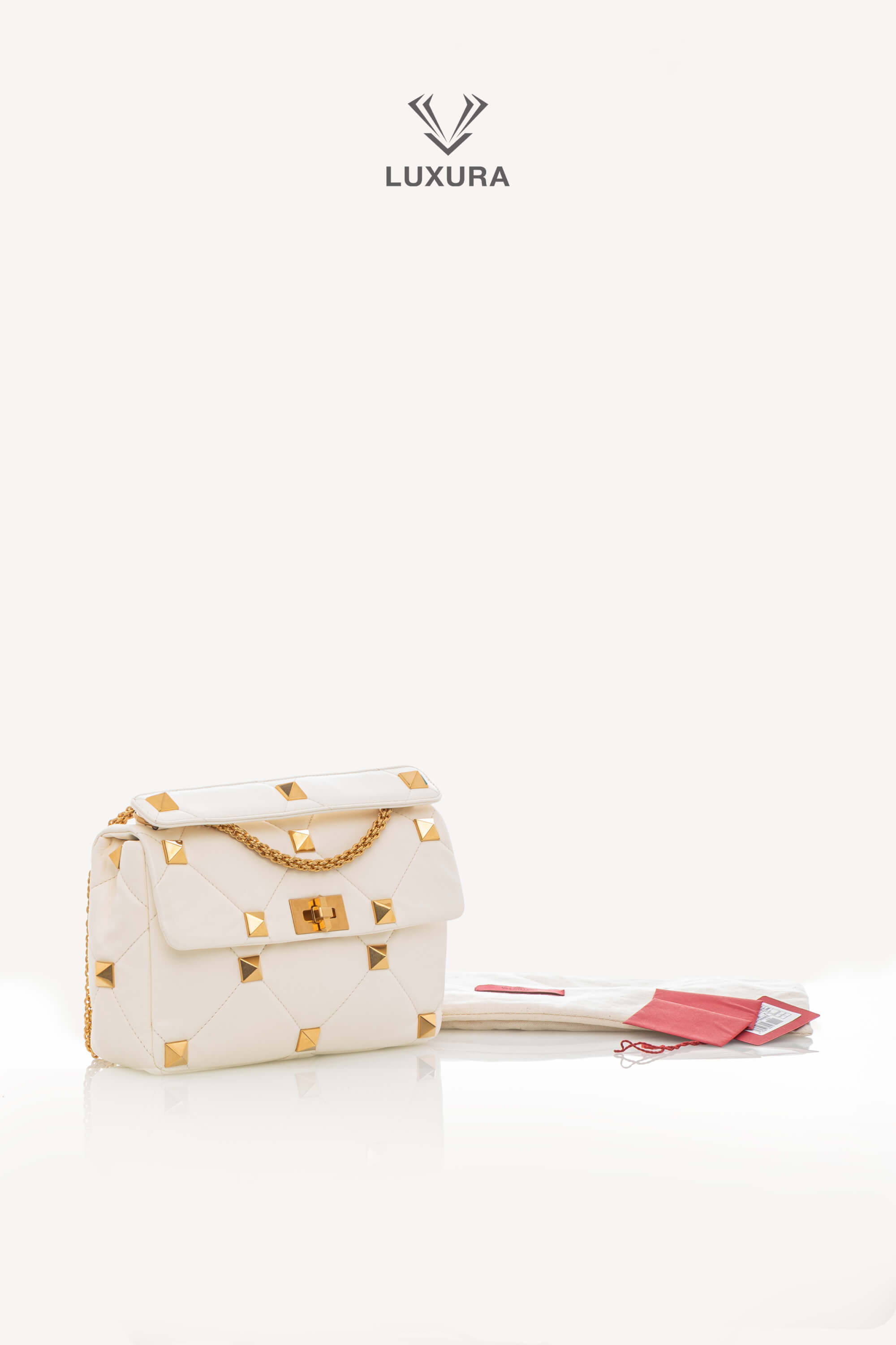 <span style="font-size: 10px;letter-spacing: .15em">BEST DEAL</span><br>            <strong>VALENTINO</strong><br>            <div style="margin-top:10px;font-size:16px">Small Roman Stud the Shoulder Bag in Nappa Ivory</div><br> - Image 2