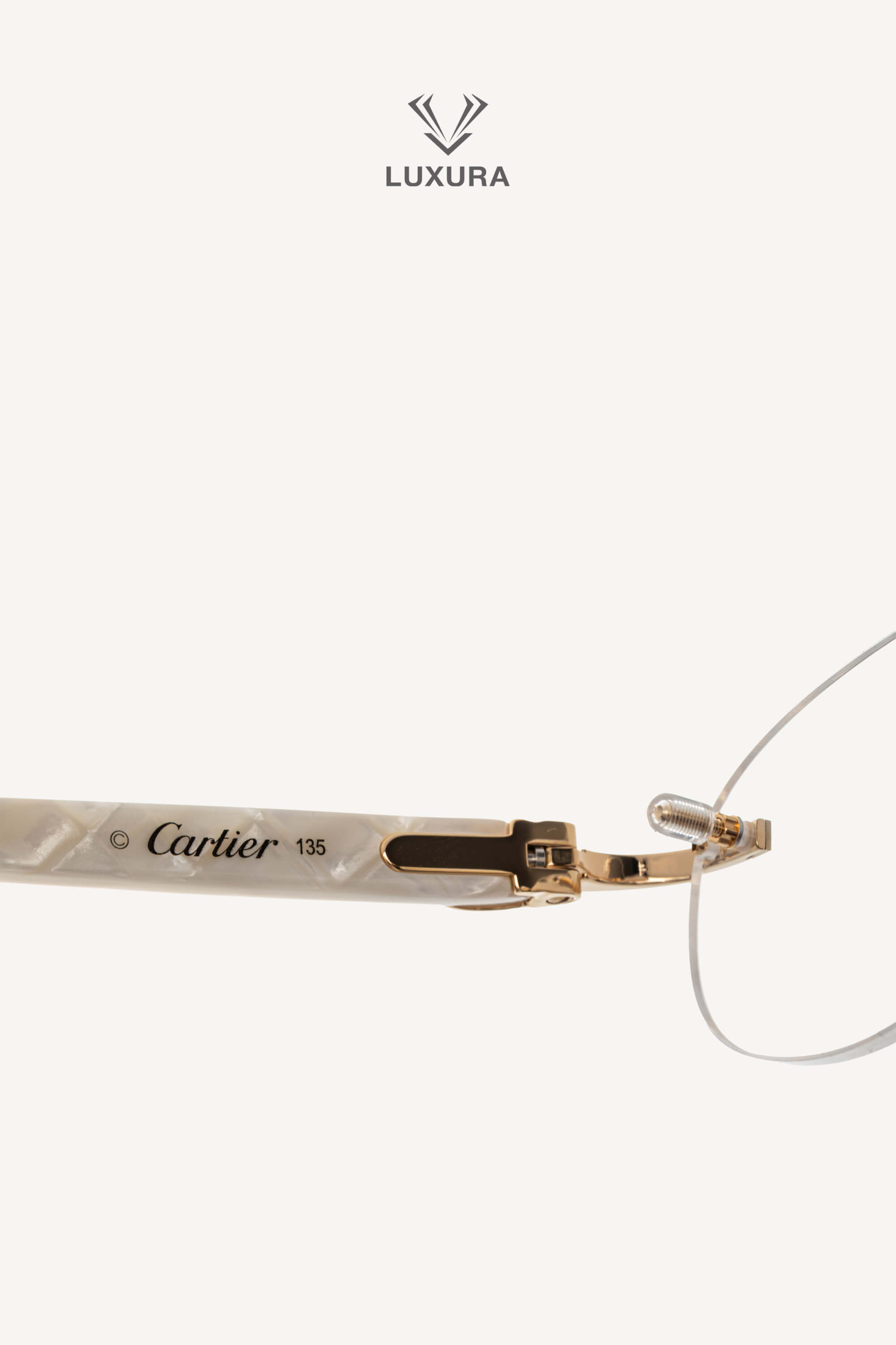 <span style="font-size: 10px;letter-spacing: .15em">BEST DEAL</span><br> <strong>CARTIER</strong><br> <div style="margin-top:10px;font-size:16px">CT0056O-002 Eyeglasses Rimless Shinny Gold-Pearl Chevron</div><br> - Image 12