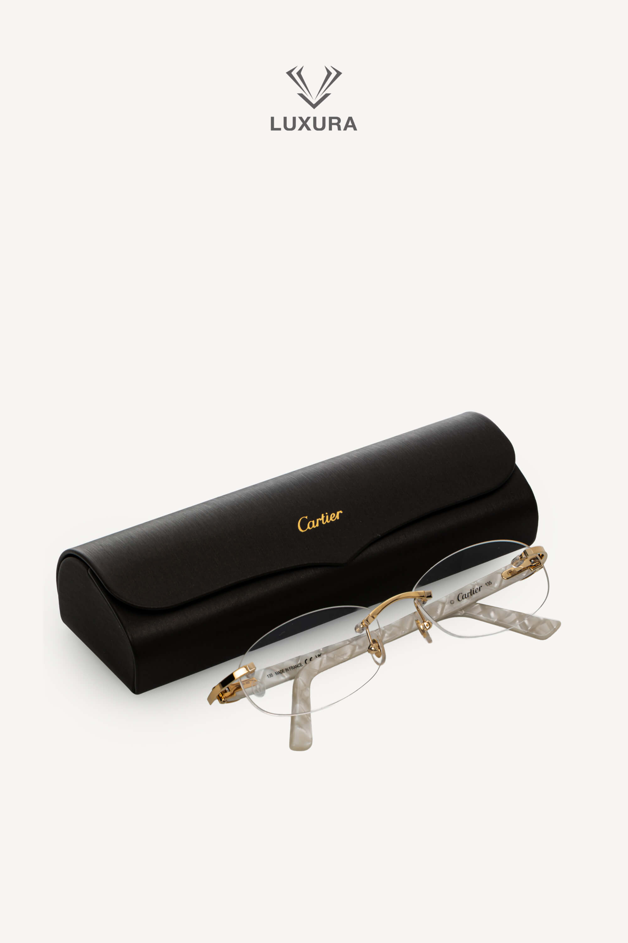 <span style="font-size: 10px;letter-spacing: .15em">BEST DEAL</span><br> <strong>CARTIER</strong><br> <div style="margin-top:10px;font-size:16px">CT0056O-002 Eyeglasses Rimless Shinny Gold-Pearl Chevron</div><br> - Image 6