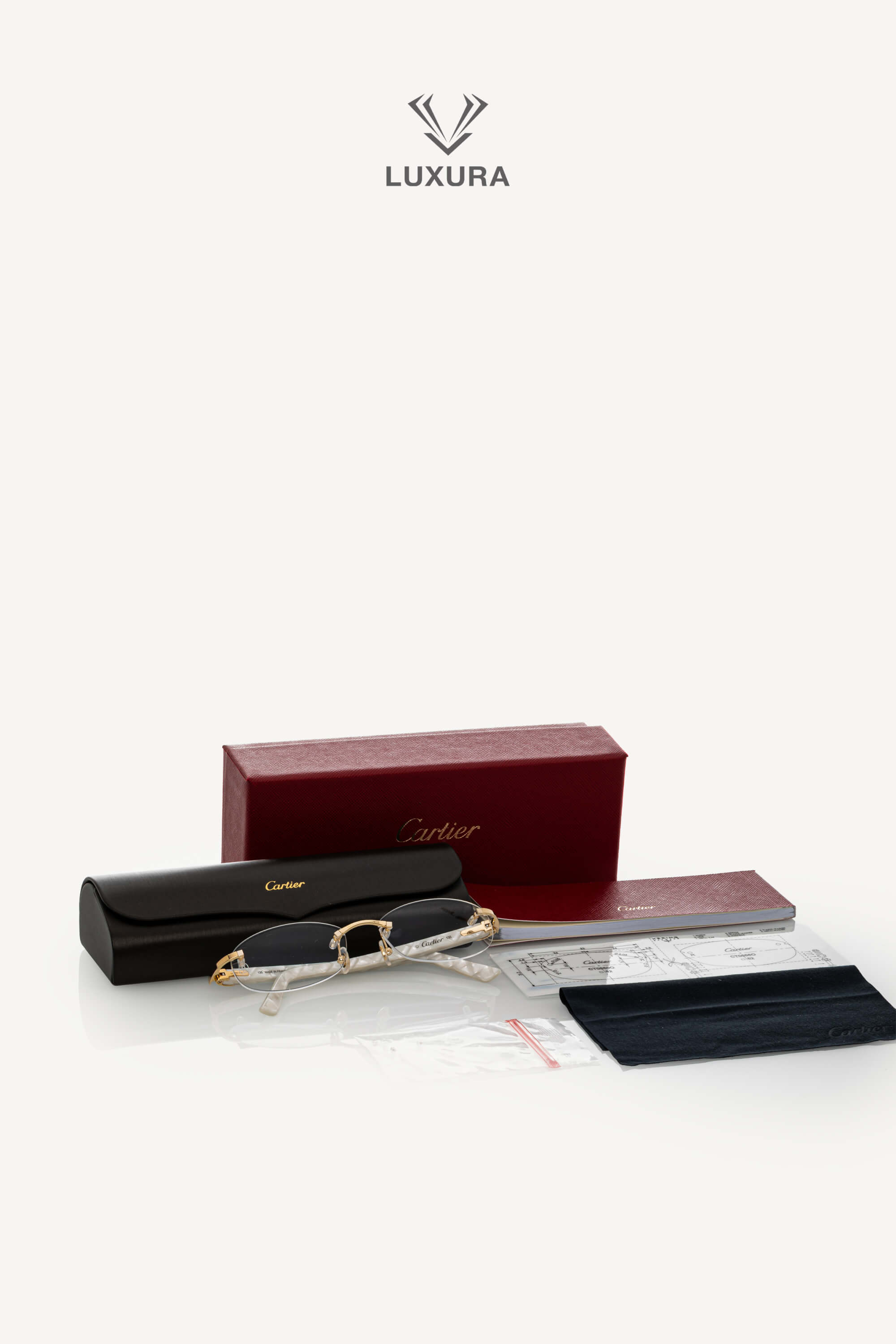 <span style="font-size: 10px;letter-spacing: .15em">BEST DEAL</span><br> <strong>CARTIER</strong><br> <div style="margin-top:10px;font-size:16px">CT0056O-002 Eyeglasses Rimless Shinny Gold-Pearl Chevron</div><br> - Image 2