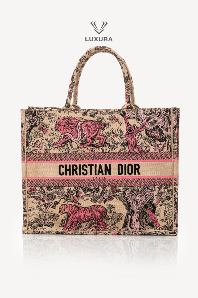 Genti de designeri pre-owned | CHRISTIAN DIOR Canvas Toile De Jouy Embroidered Large Book Tote Rose Multicolor