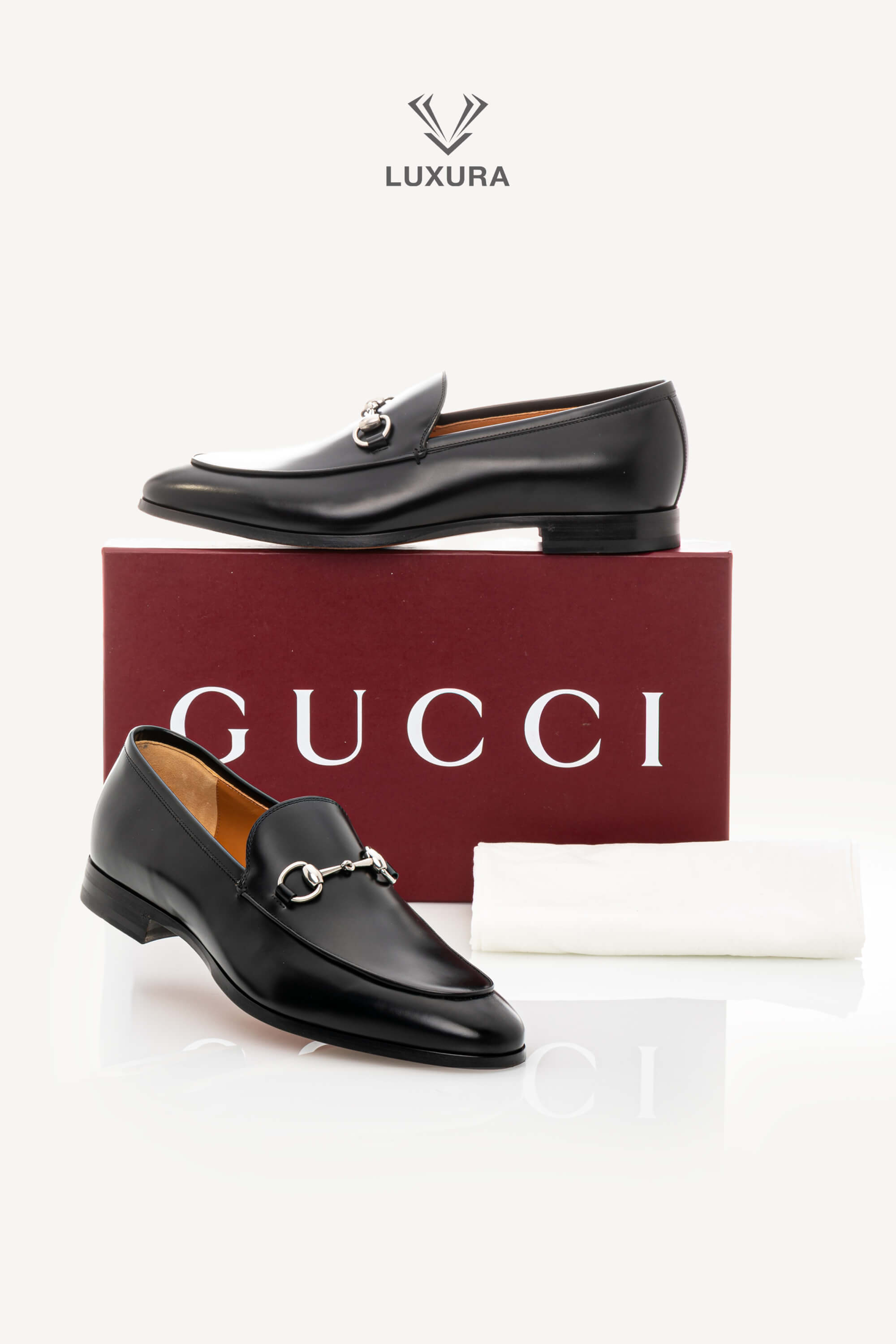 <span style="font-size: 10px;letter-spacing: .15em">BEST DEAL</span><br> <strong>GUCCI</strong><br> <div style="margin-top:10px;font-size:16px">Calfskin Horsebit Mens Jordaan Loafers Black 45</div><br> - Image 2