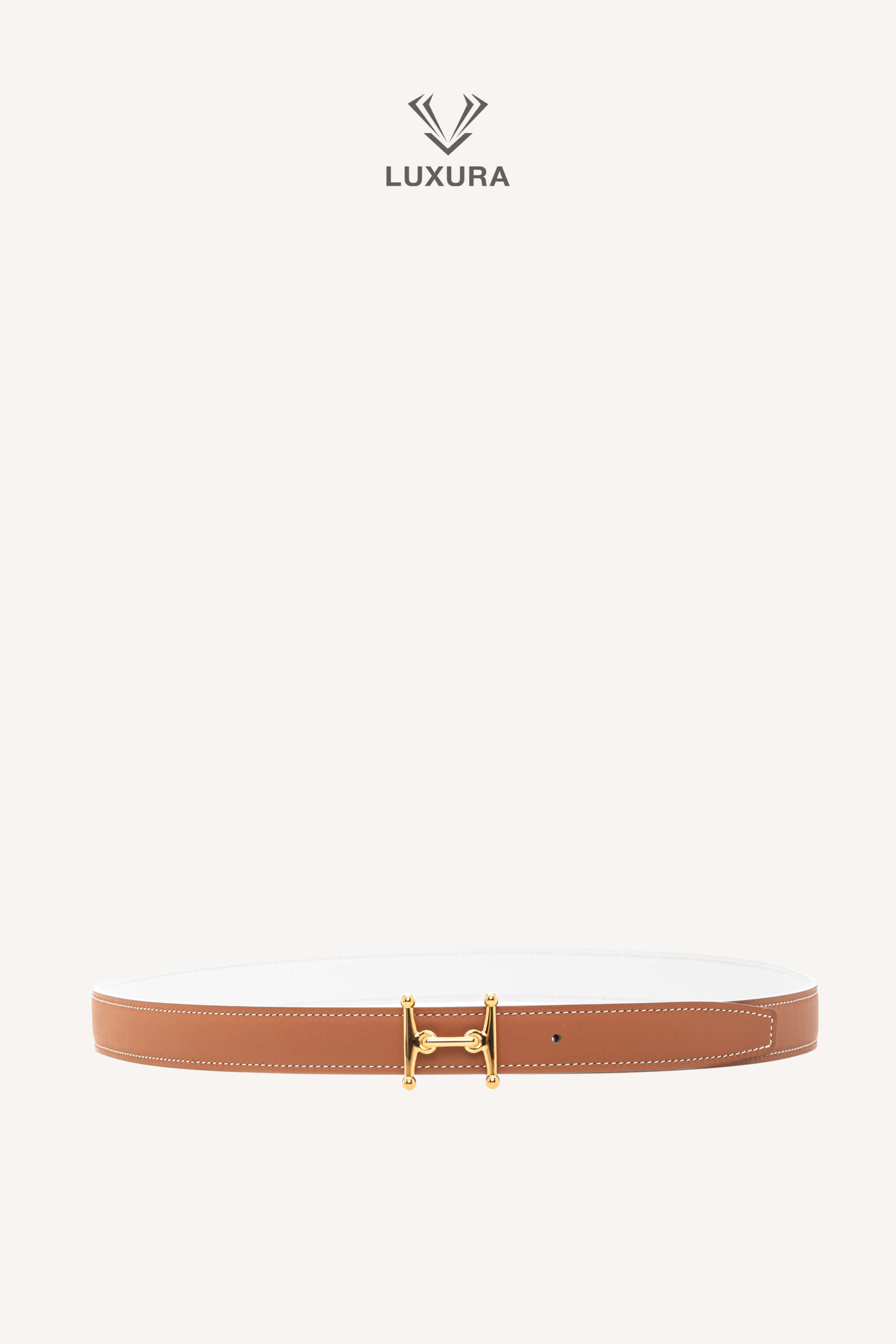 <span style="font-size: 10px;letter-spacing: .15em">HARD TO FIND</span><br> <strong>HERMES</strong><br> <div style="margin-top:10px;font-size:16px">Mors H Belt Buckle Reversible Leather Strap 24mm Gold Blanc 90 cm</div><br> - Image 5
