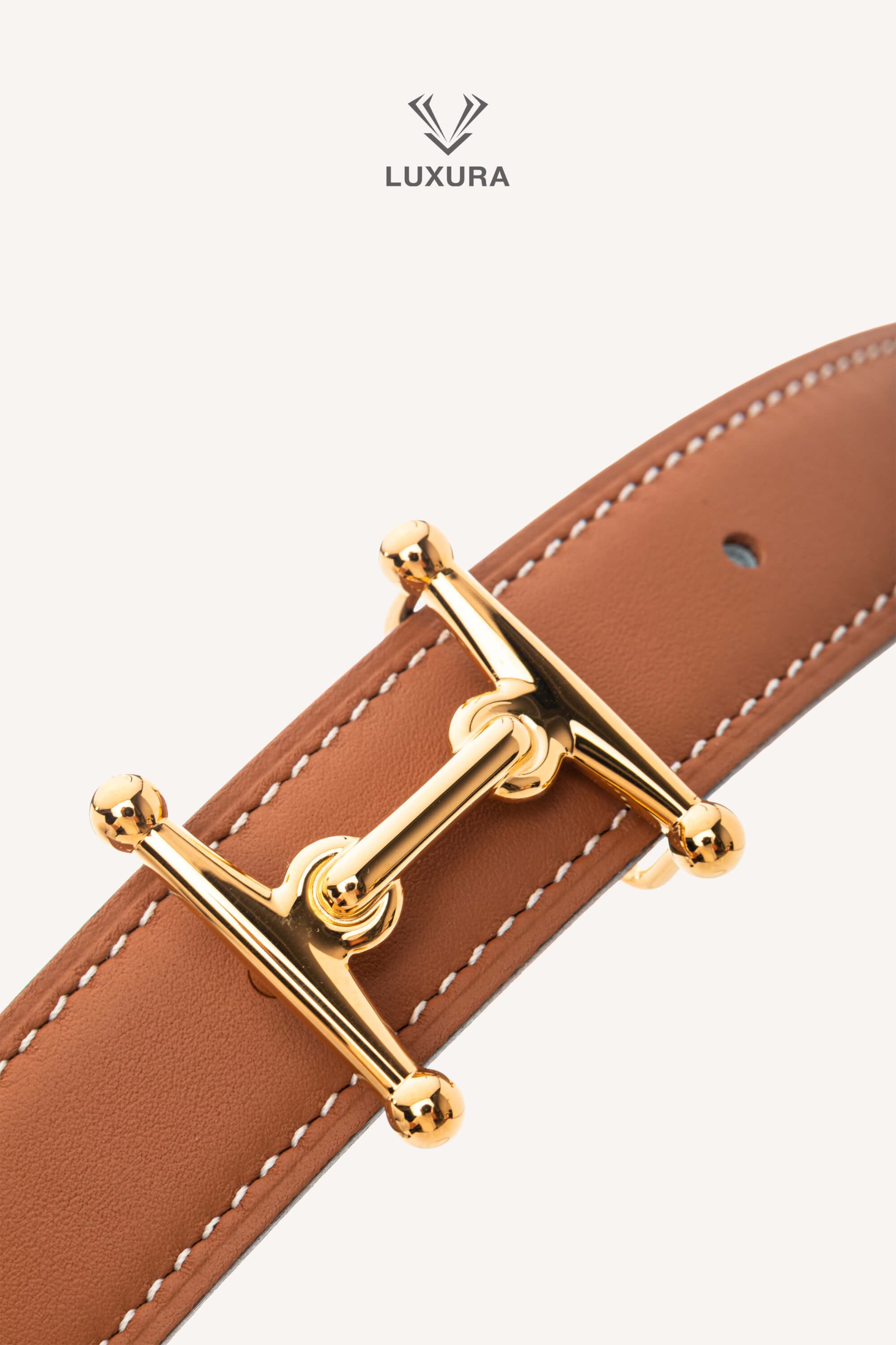 <span style="font-size: 10px;letter-spacing: .15em">HARD TO FIND</span><br> <strong>HERMES</strong><br> <div style="margin-top:10px;font-size:16px">Mors H Belt Buckle Reversible Leather Strap 24mm Gold Blanc 90 cm</div><br> - Image 4