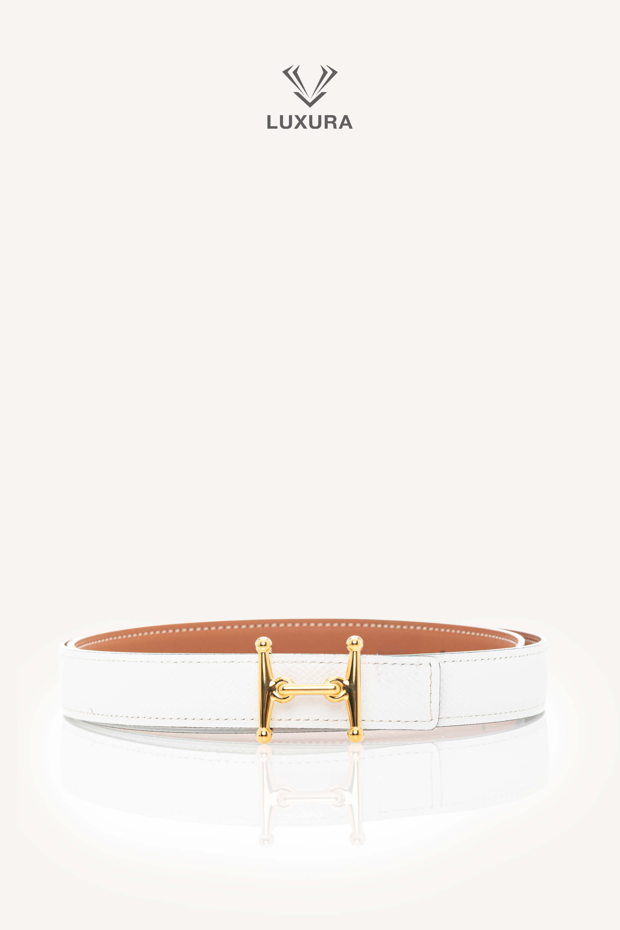 <span style="font-size: 10px;letter-spacing: .15em">HARD TO FIND</span><br> <strong>HERMES</strong><br> <div style="margin-top:10px;font-size:16px">Mors H Belt Buckle Reversible Leather Strap 24mm Gold Blanc 90 cm</div><br> - Image 6