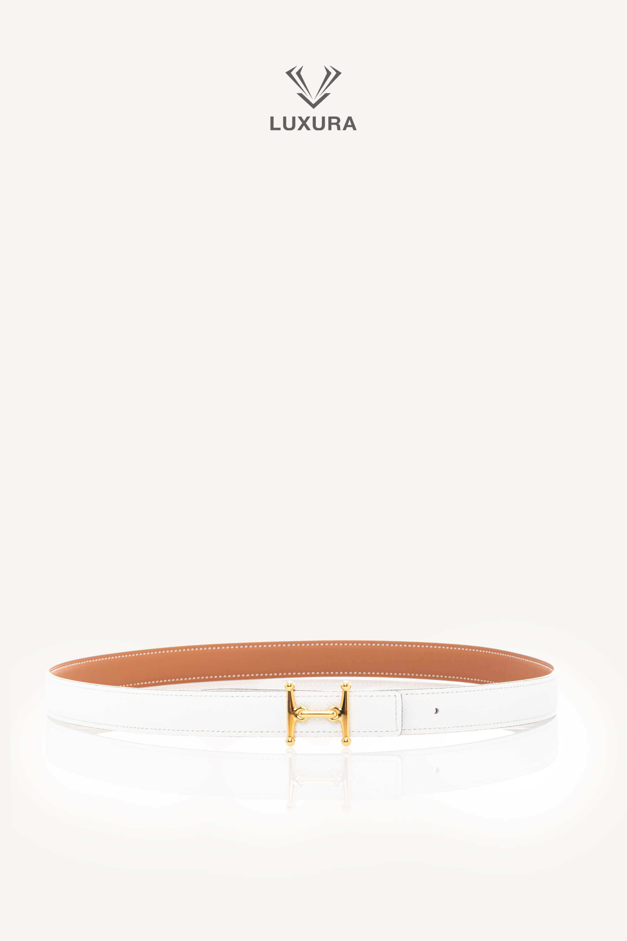 <span style="font-size: 10px;letter-spacing: .15em">HARD TO FIND</span><br> <strong>HERMES</strong><br> <div style="margin-top:10px;font-size:16px">Mors H Belt Buckle Reversible Leather Strap 24mm Gold Blanc 90 cm</div><br> - Image 7