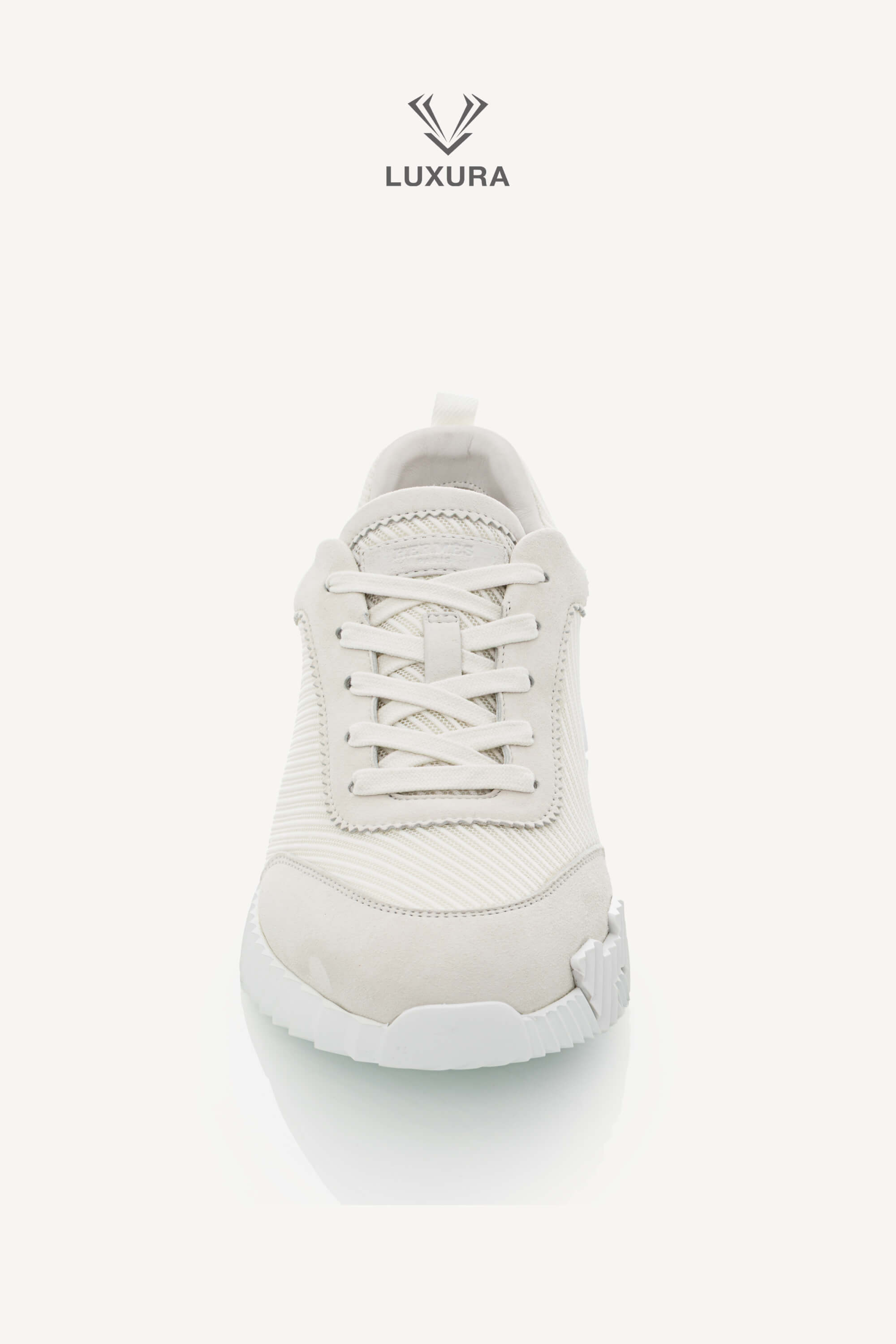 <span style="font-size: 10px;letter-spacing: .15em">HARD TO FIND</span><br> <strong>HERMES</strong><br> <div style="margin-top:10px;font-size:16px">Technical Mesh Suede Goatskin Bouncing Sneaker White 42</div><br> - Image 9
