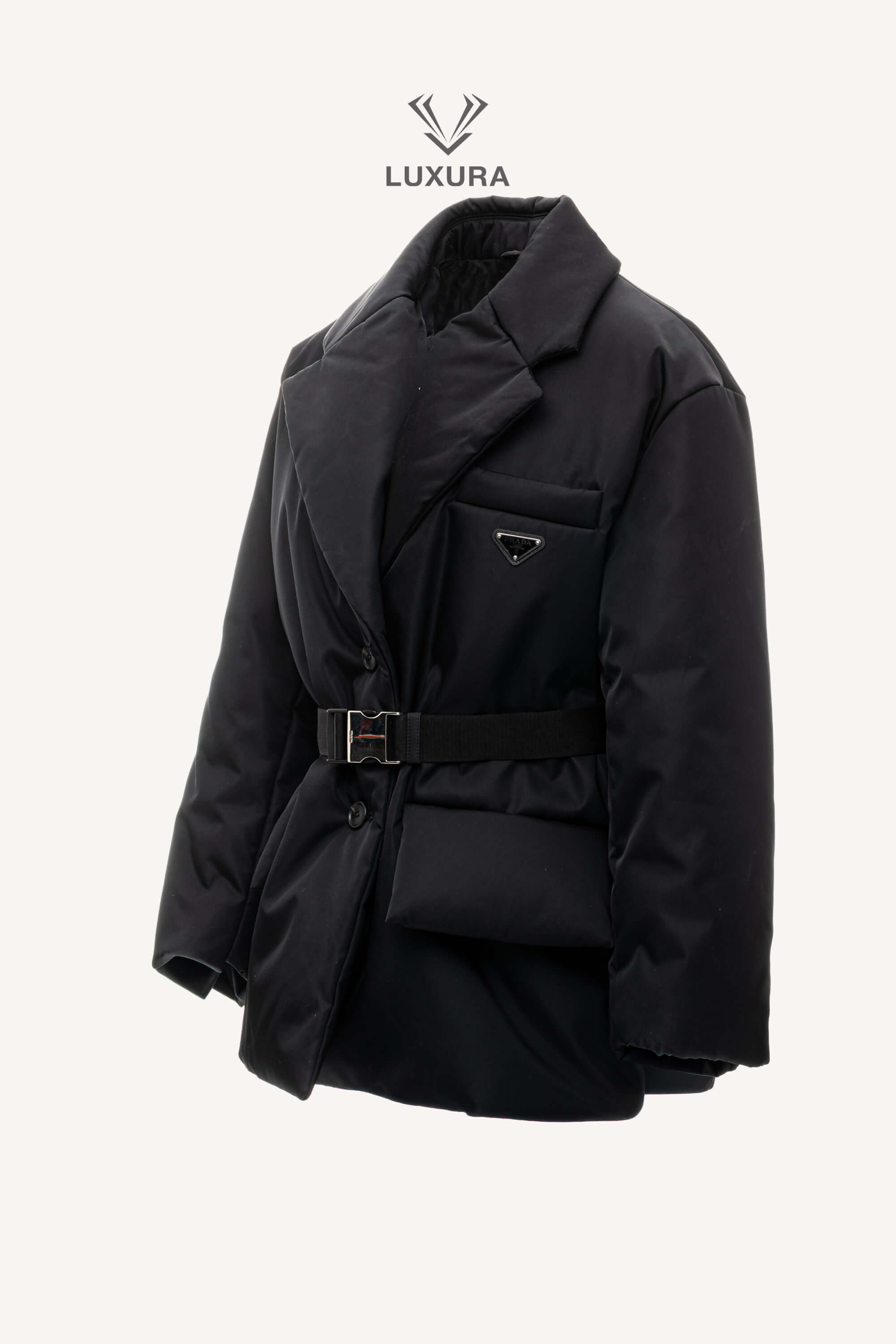 <span style="font-size: 10px;letter-spacing: .15em">BEST DEAL</span><br> <strong>PRADA</strong><br> <div style="margin-top:10px;font-size:16px">Re-Nylon Belted Down Jacket Black 40</div><br> - Image 5